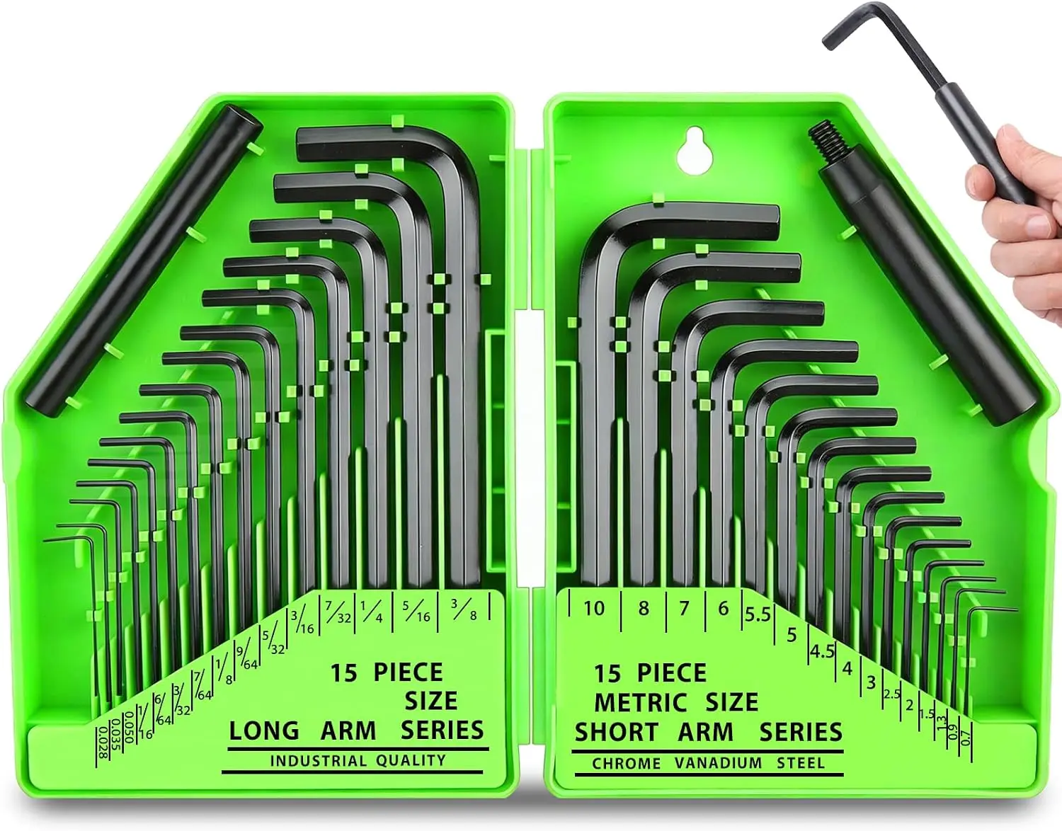 GARDEN TOOLS 32-Piece Hex Key Allen Wrench Set, SAE and Metric Allen Keys MM(0.7mm-10mm) SAE(0.028"-3/8), L Shape, Chrome Vanadium Steel, Easy Organization