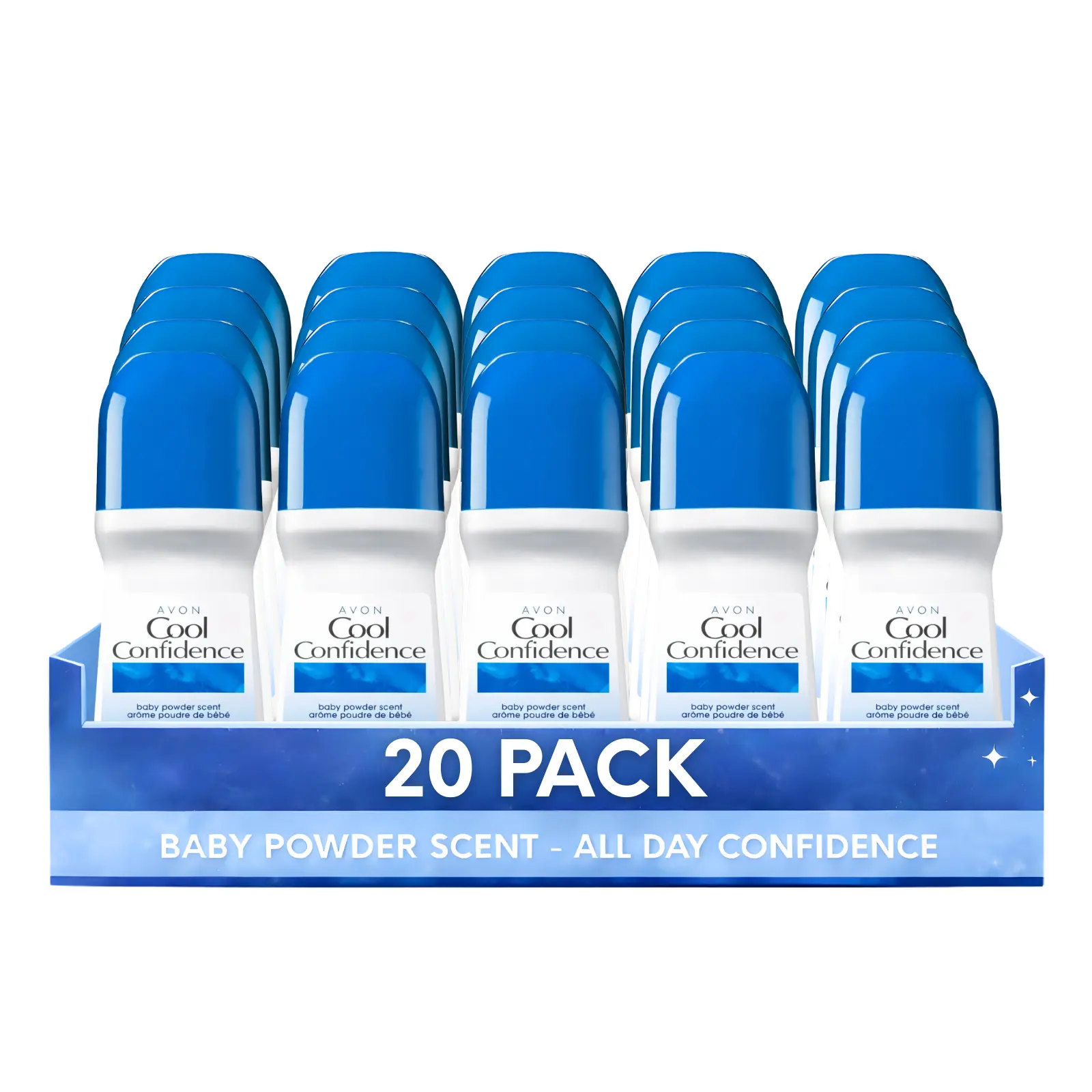 Cool Confidence Baby Powder Roll-On Anti-Perspirant Deodorant for Women Pack of 20 (2.6 fl oz / 75ml Each) | 24-Hour Odor Protection | Powdery Floral