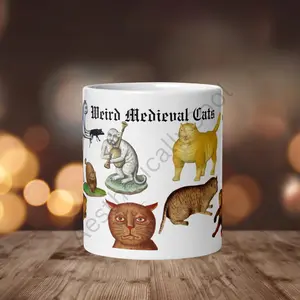 [FREE SHIPPING] Weird Medieval Cats mug, funny ugly cats coffee cup, cat lover gift