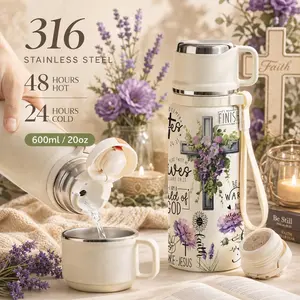 1 Pc 600ml Faith Cross Floral Bible Verse Insulated Mug, Stainless, Double Wall Thermal Cup, Leak-Proof Design, Keeps Hot Drinks Warm For 12 Hours And Cold Drinks Cold For 24 Hours, Christian Faith Gift, Durable Vacuum Cup For Daily Use, Office, Gym