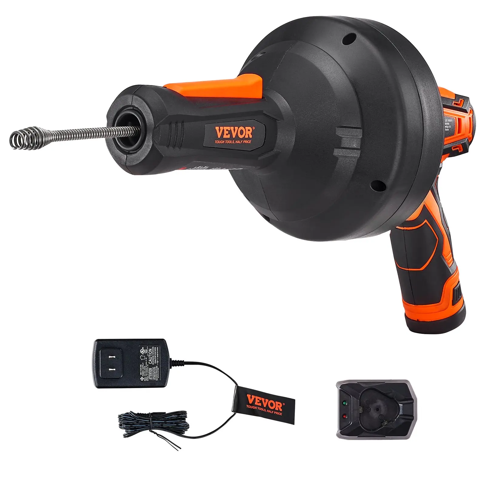 【Summerfinds】 VEVOR Battery Powered 12V Cordless Electric Drain Auger (CDC504-12A), 25FT Plumbing Snake with Auto Feed, 0-560 rpm Clog Remover for 3/4-2 Inches Pipes, Drill-Compatible, 2.0Ah Battery & Chargers Included, 15.0''x9.8''x6.7''