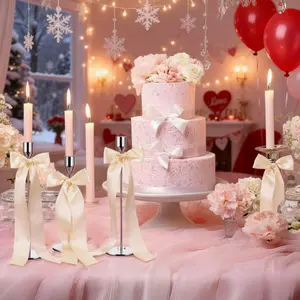 12pcs Ivory Color Candlestick Bow Self-Adhesive Candle Holder Gift Packaging Wedding Decoration Ribbon Satin Belt