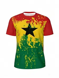 Men's Exclusive Design Ghana Flag Texture 3D Printed Sports T-Shirt, Activewear Tee, Athletic Fitted Tee, Mesh Fan Short Sleeve, Casual Slim Fit