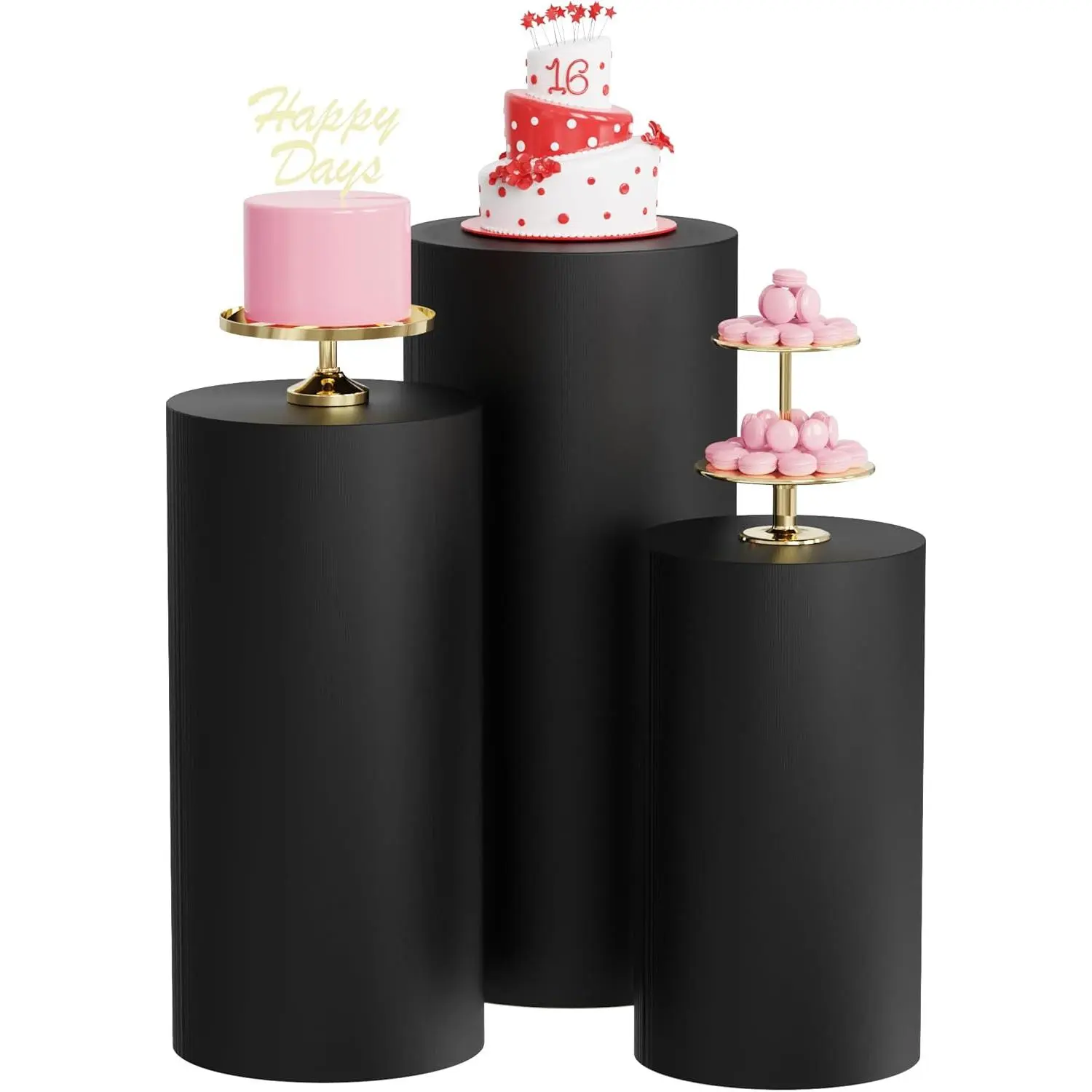 Cylinder Pedestal Stand Covers for Party 3 count Spandex Black Cylinder Stand for Party Covers Plinth Pedestal Stand Cover Pillar for Birthday Party Wedding Decor