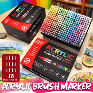 Acrylic Paint Markers, Soft Brush Tip Acrylic Paint Pens, Quick-Drying Waterproof Ink, for Rock Painting