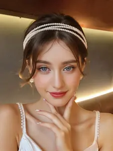 Elegant Pearl Hair Band for Women, Wedding Bride Headband, Three-Layer Pearl Hair Clip, French Style High Crown Press Hair Accessory