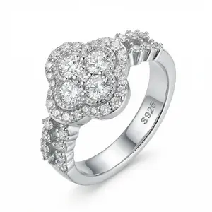 18K Gold Plated S925 1.3CT D VVS1 Ring for Women – 925 Sterling Silver Engagement & Wedding Band, Lucky Four-Leaf Clover Design, 5A Cubic Zirconia Elegant Gift for Her