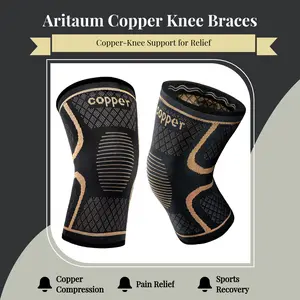Aritaum (2 PACK) Copper Knee Braces for Men & Women  Compression Sleeve for Pain Relief Arthritis Support Sports Recovery
