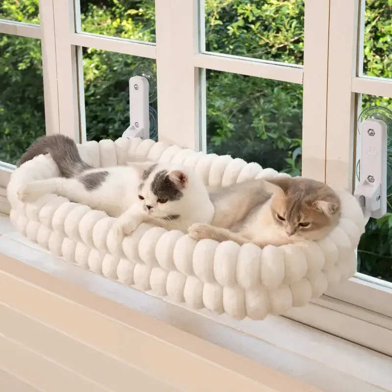 Foldable Cat Hammock Bed for Window - Cordless Setup, Machine Washable, Robust Metal Foldable Frame, Strong Suction Cups, Window Perch for Small Dogs