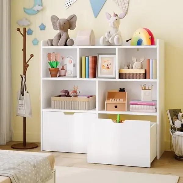 GARVEE Multi-Shelf Unit Toy Storage Organizer - Toy Cabinet, Kid Bookshelf, Toddler Bookcase for Playroom, Bedroom