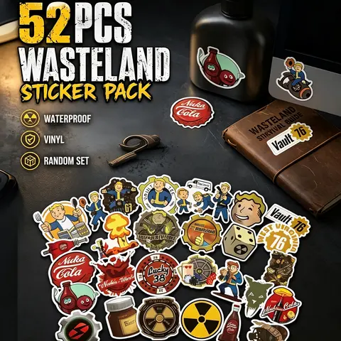 52PCS Waterproof Vinyl Cool Stickers Pack - No-Duplicate Assorted Decals for Gamers' EDC Gear, Laptop, Toolbox - Retro Apocalypse Home Decor Craft Stickers