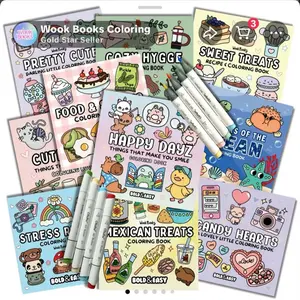 Wook Books Build-Your-Own Coloring Book Bundle 3 Bold & Easy Books 8 Ohuhu Markers Stress-Free Creative Art Set