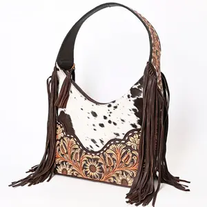Women's Genuine Leather Hobo Bag with Western Fringes 18in H x 10in W x 5in D Handcrafted Eco-Friendly Cowhide Leather