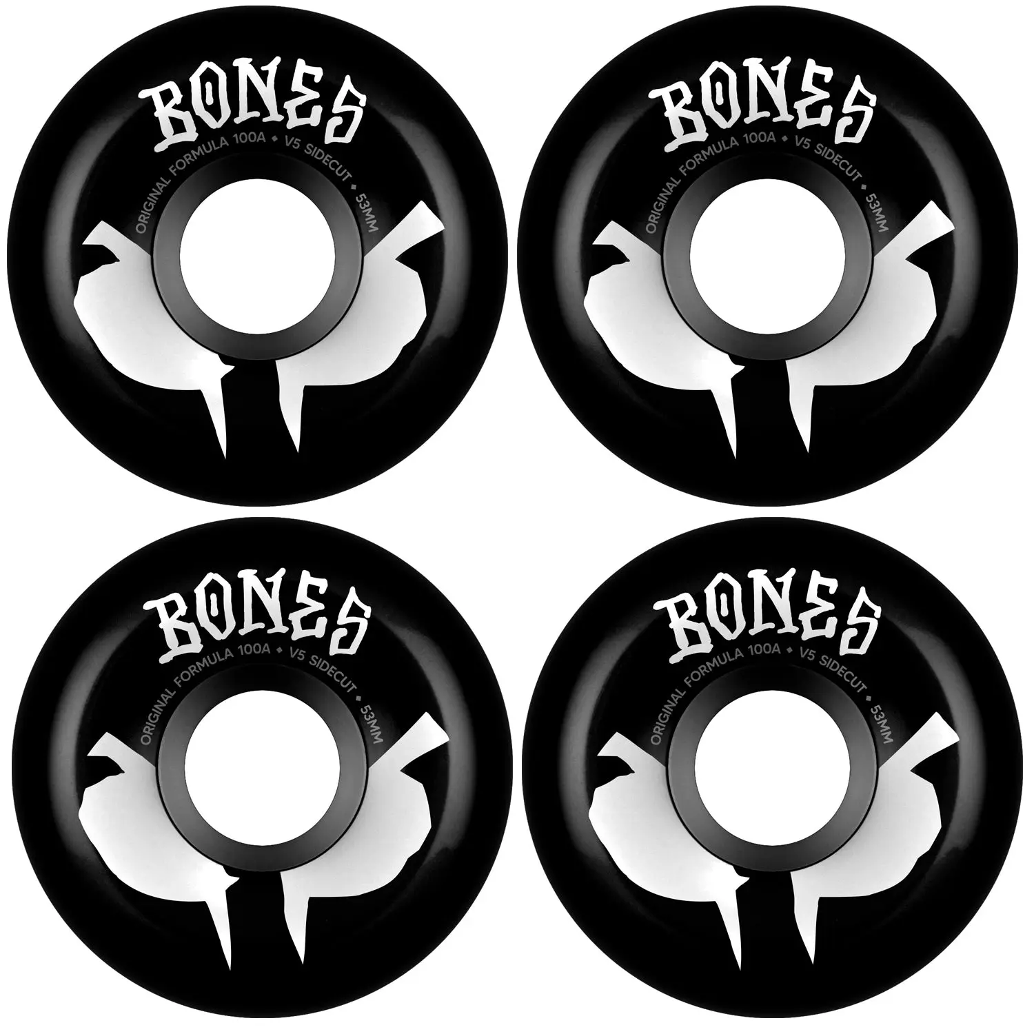 Bones Skateboard Wheels 53mm Original Formula 100A V5 Sidecuts Black