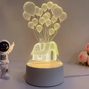 3D Romantic Luminous Balloon House Design LED Night Light, USB Powered & Button Control Warm Light, Creative Bedroom Bedside Atmosphere Light, Suitable for Various Room Types, Bedroom LED Lights