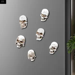 Halloween Resin SkullShape Magnet Set 6pcs Magnetic Fridge Magnets Unique Humor Design Strong Magnetism Fun Gift Idea Versatile Use for Kitchens Offices and Dorm Rooms