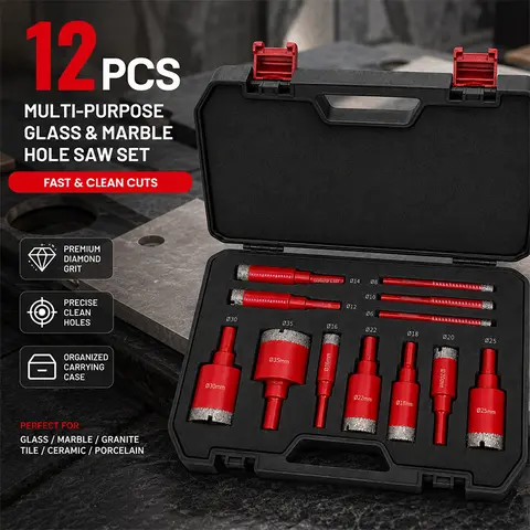 12-Piece Multifunctional Diamond Hole Saw Set for Angle Grinders, Wet/Dry 6mm-35mm Hex Shank Drill Bits for Glass, Marble, Ceramic, Chip-Free Sharp Cutting, Wear-Resistant Stone Enlargement Bits