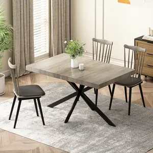 55.11-70.86 in Retro Extendable Rectangular Classic Mid-Size Multifunction Wood-Look Dining Table, Triamine Process MDF Tabletop, Metal Cross Legs, 165LB Capacity, Hidden Storage, Easy-Clean Grey Kitchen Table, Classic Dining Tables, Mid-Size Dining Table