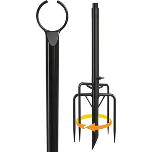String Light Poles Circle, 9FT Light Poles for Outside String Lights with 2 in 1 Assembly with Clips and Fork for Garden, Backyard, Patio, Deck, Wedding, Party - 1 Pack - Black