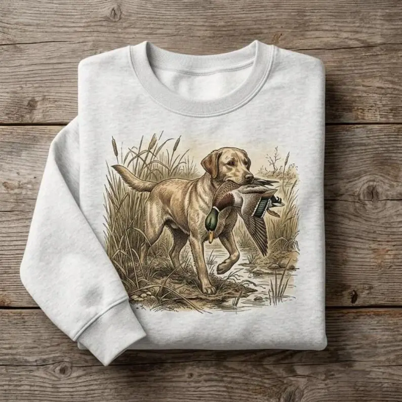 Vintage Yellow Lab Shirt Waterfowl Hunt Sweatshirt Retro Labrador Retrieve Graphic Hoodie Swamp Wildlife Nature Art Unisex Tee For Hunter