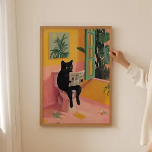 [UNFRAMED POSTER] Funny Toilet Cat Poster– Trendy Cat Wall Art for Funky Decor, Aesthetic Dopamine Decor for Cat Lovers, Cat Print as cat themed gifts