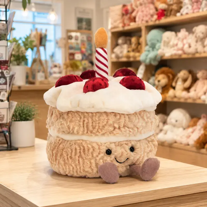 Jellycat Amuseables Birthday Cake Plush, Soft Stuffed Cake Toy with Candle, Cute Birthday Gift for Kids & Adults, Party Decor Collectible