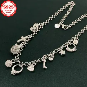 925 Sterling Silver Charm Necklace - Elegant Hip Hop Style with Cross, Star, Key & Heart Pendants - Low Allergy, All-Season Gift for Women, Anti-Tarnish Box Included, Festive Accessory|Charming Pendant Necklace|Durable Sterling Silver, Chri