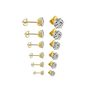 6 Pairs Surgical Steel Stud Earrings Set, Silver & 14K Gold Plated Hypoallergenic Earring Studs for Women, Stainless Steel Cubic Zirconia, Waterproof & Tarnish-Resistant