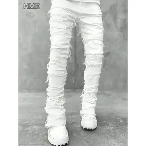 Men'S Casual Street Jeans Featuring a Classic Five-Pocket Design, Stylish And Innovative Tassel Accents, Trendy Hip-Hop Y2K Style, Fringed Hems, Mid-Rise Elastic Slim Straight Legs, And a Easy Yet Fashionable Look for Long Denim Pants