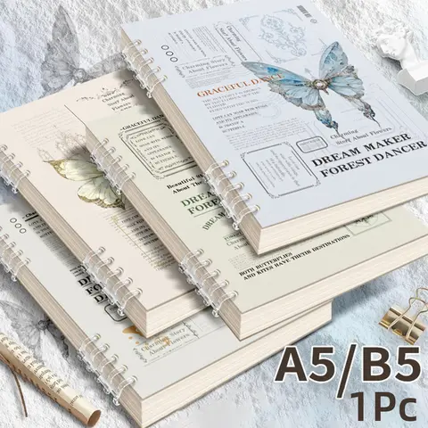 1Pcs A5/B5 Notebook, Aesthetic Notebook, Journals For Writing, Butterfly Theme, 60 Sheets, Loose Leaf Notepad, Spiral Notebook Journal, For Daily Study, School and Office Supplies, Gift For Christmas, Birthday