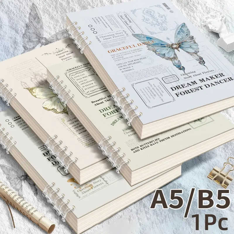 1Pcs A5/B5 Notebook, Aesthetic Notebook, Journals For Writing, Butterfly Theme, 60 Sheets, Loose Leaf Notepad, Spiral Notebook Journal, For Daily Study, School and Office Supplies, Gift For Christmas, Birthday