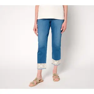 Belle by Kim Gravel Regular TripleLuxe Denim Crochet Cropped Pant