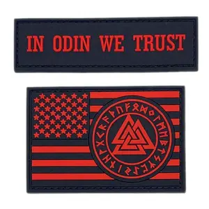 Odin We Trust USA Flag Valknut Patch [2PC Bundle-PVC Rubber-Hook Fastener-V1,2]
