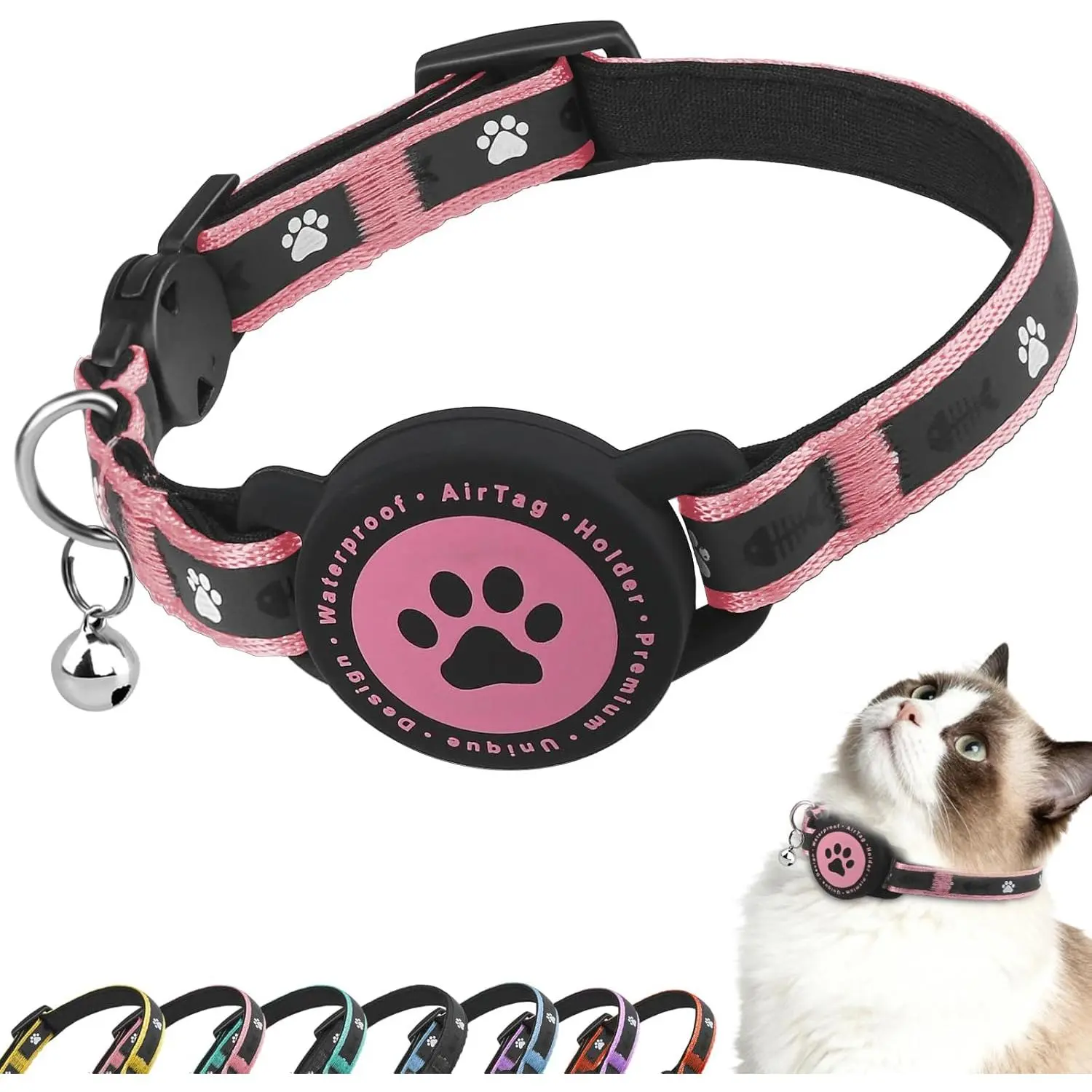 Smart AirTag Cat Collar Fully Adjustable Safety Breakaway Design | Ideal Father's Day Gift for Cat Dads - Lightweight Reflective Waterproof Collar for All Cats