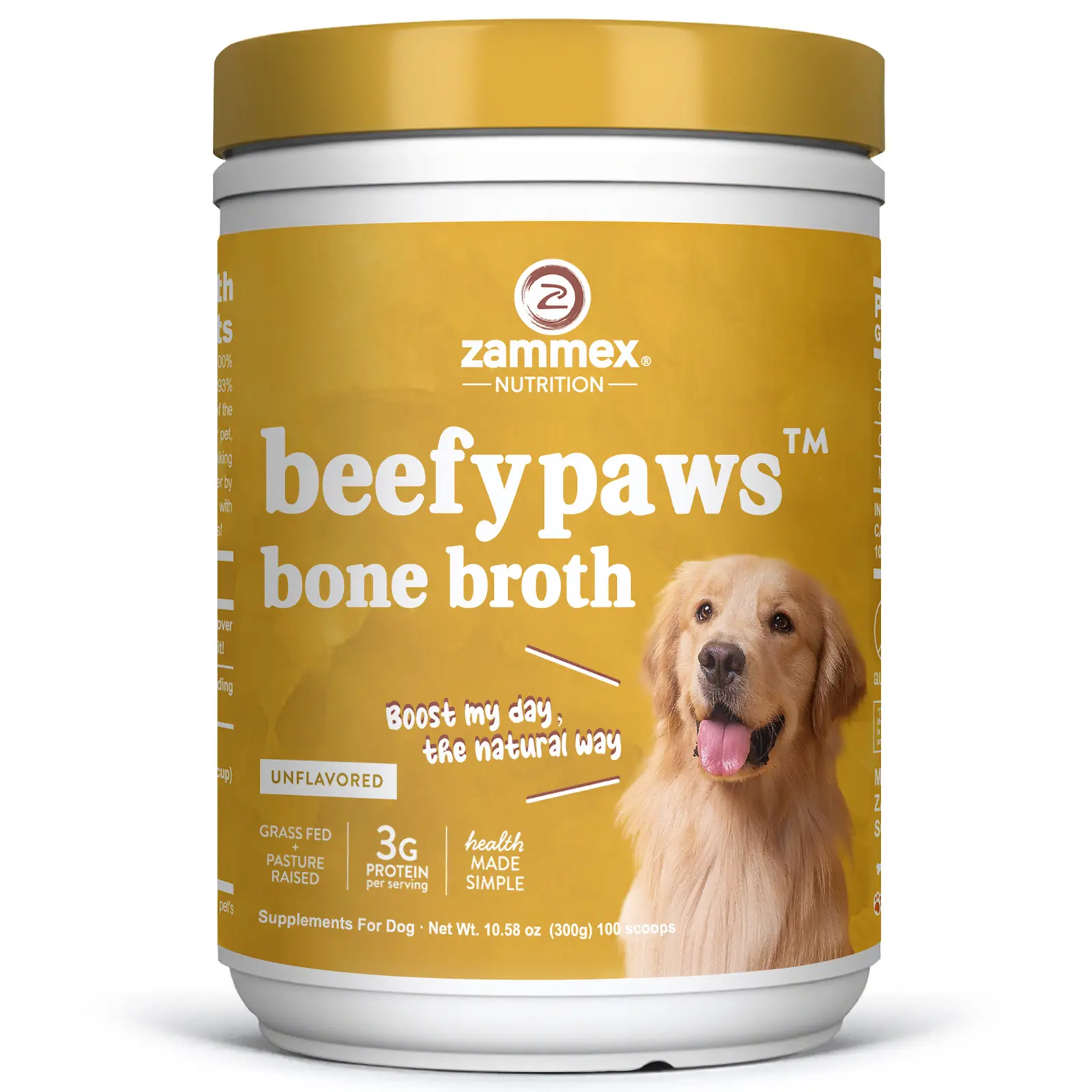 Zammex BeefyPaws Bone Broth Powder for Pets, 10.6oz, Grass-Fed Protein with 19 Amino Acids, Supports Joint, Gut & Immunity Health for Pet Supplements