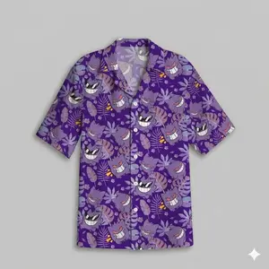 G.en.gar Hawaiian Shirt, Ghost A.ni.me Tropical Shirt, Dark Aloha Shirt, Kawaii Cartoon Summer Beach Vacation Outfit #Hawaiianshirt