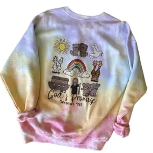 Noah’s Ark Crewneck or T-Shirt - Casual Cotton tiedye with God's Promise Design, Small Front Pocket & Large Back, Machine Washable, Everyday Wear - Top, Tshirt,