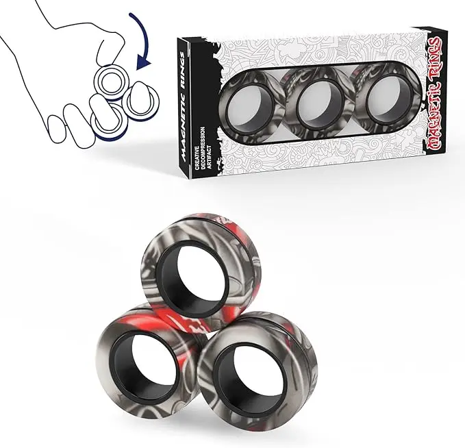 3PCS Magnetic Rings Fidget Toy Set - Pocket Stress Relief, Magnetic Fidget Figures, ADHD Hand Exerciser, Sensory Activities Tool for Ages 12+, Soothing Gift Pack