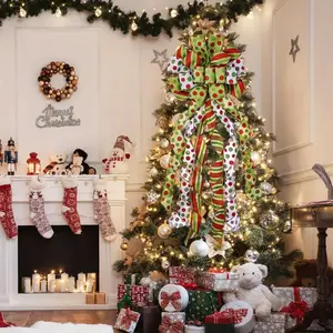 & Polka Dot Christmas Tree Topper Wreath Bow, Durable Polyester, Perfect for Holiday Home Decor, Weddings, Thanksgiving, Christmas Ornaments