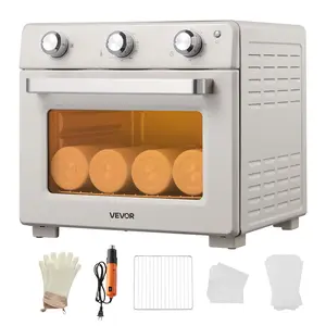 【Father's Day】VEVOR Sublimation Oven Machine, 26 Qt, Fits 40oz Tumblers, with 1 Heat Air Gun, 50 Shrink Films, 1 Tape and 2 Heat Gloves, 360° Turbo Convection for Sublimation Blank Tumblers, Mugs, Bowls, Off-White