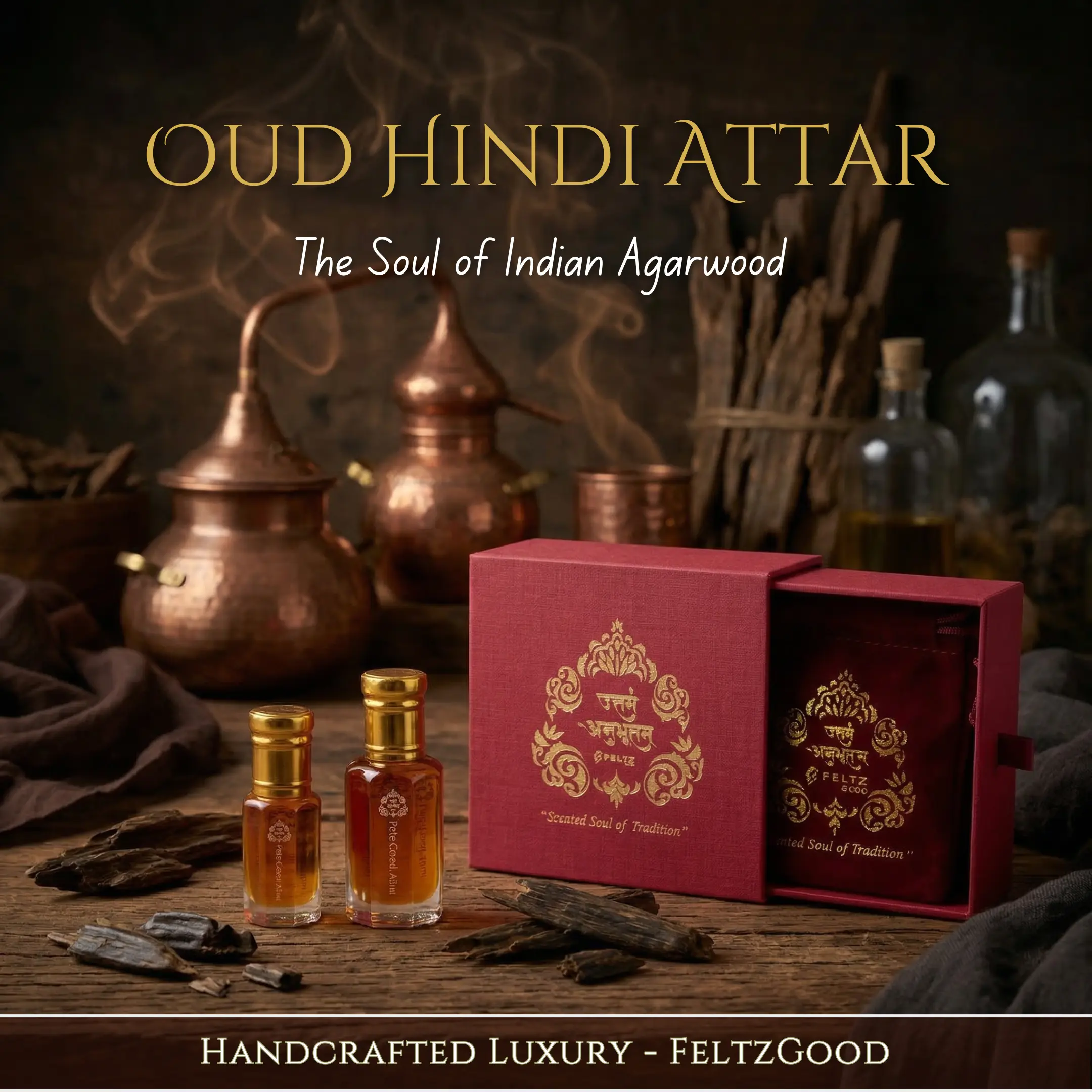 Oud Hindi Attar Perfume Oil: Traditional Indian Agarwood, Vegan, Alcohol-Free