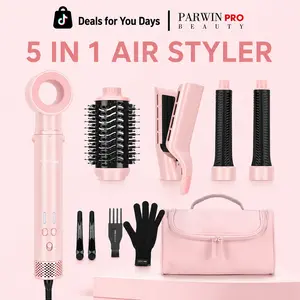PARWIN PRO BEAUTY 5-in-1 Air Styler & Hair Dryer Brush, Dual Voltage Air Straightener with Auto-Wrap Curling Attachments, Ionic Ceramic Blowout Brush for Fast Drying Volumizing, Summervibes Travel Gift,DealsForYouDays