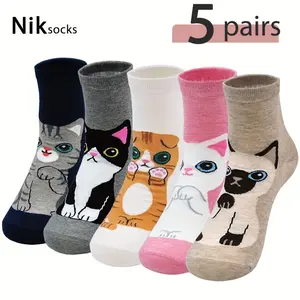 5/10 Pairs Girls' Cartoon Ankle Socks Teenagers, Suitable Daily Wear In Autumn And Winter, Teenager