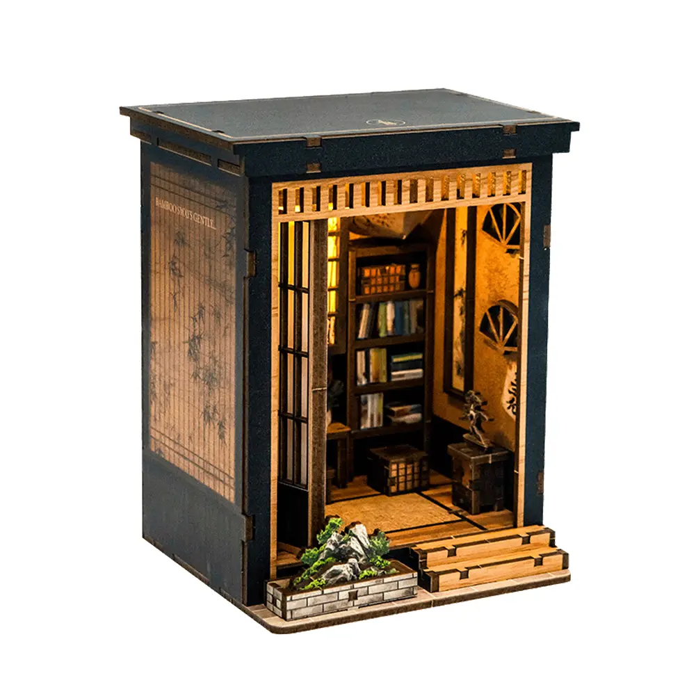 Hefeng Courtyard DIY Exquisite Ornaments 3D Miniature Dollhouses Bookshelf Room Decorations Mini Craft Kits Living Room Tabletop Decorations Holiday Gifts for Thanksgiving Halloween Christmas Birthdays Tools Glue Batteries Not Included