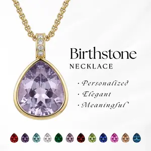 Jewels By Jules Birthstone Necklace Gold Plated Stainless Steel Personalized Jewelry Gift for Women Minimalist Pendant Birthday Anniversary Gift Everyday Wear Custom Birth Month Necklace