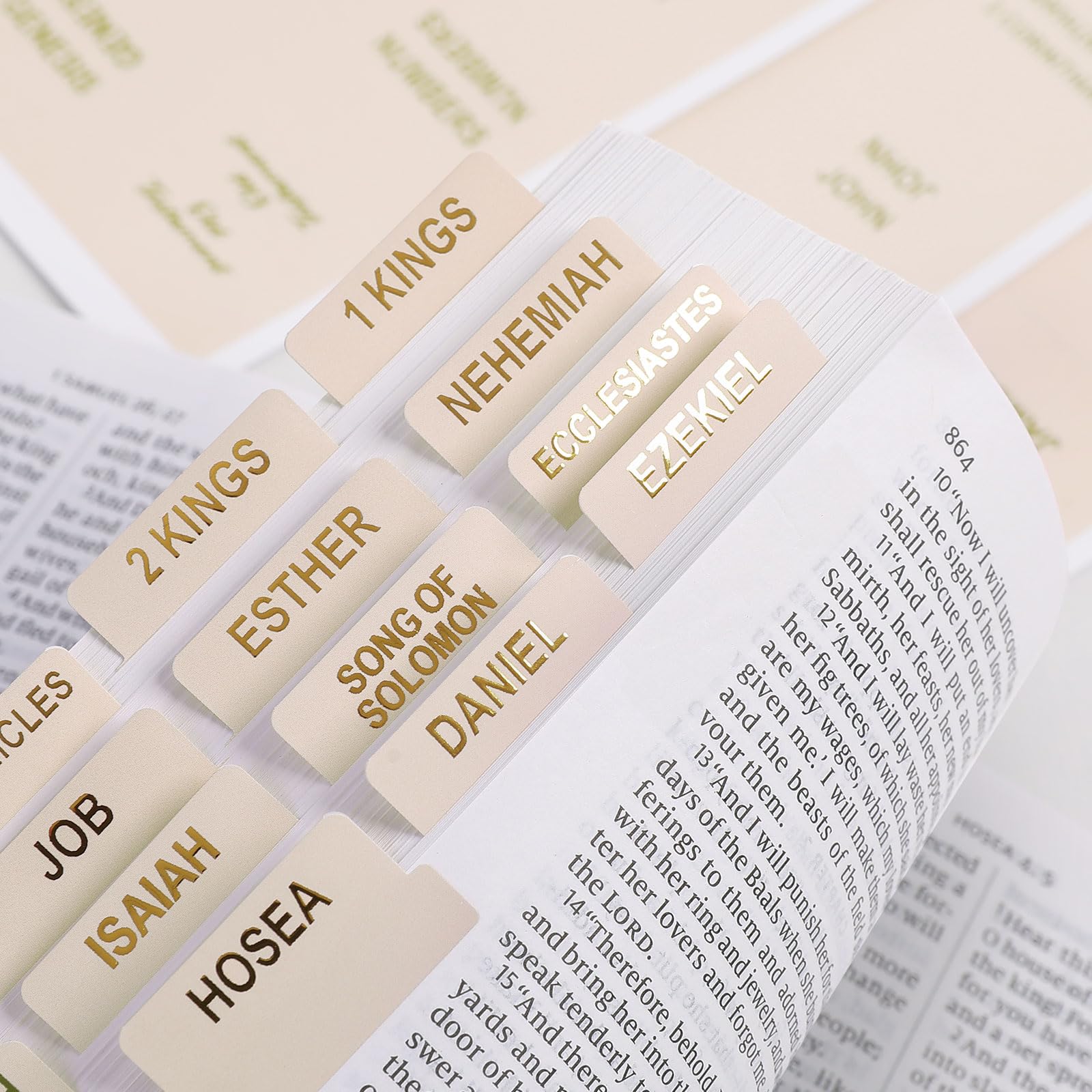 SKYDUE 100 Laminated Gold Foil Bible Tabs, Large Print Bold Text Durable Repositionable Easy-to-Apply Index Dividers for New & Old Testament, Elegant Family Gift for All Ages (Office Stationery)