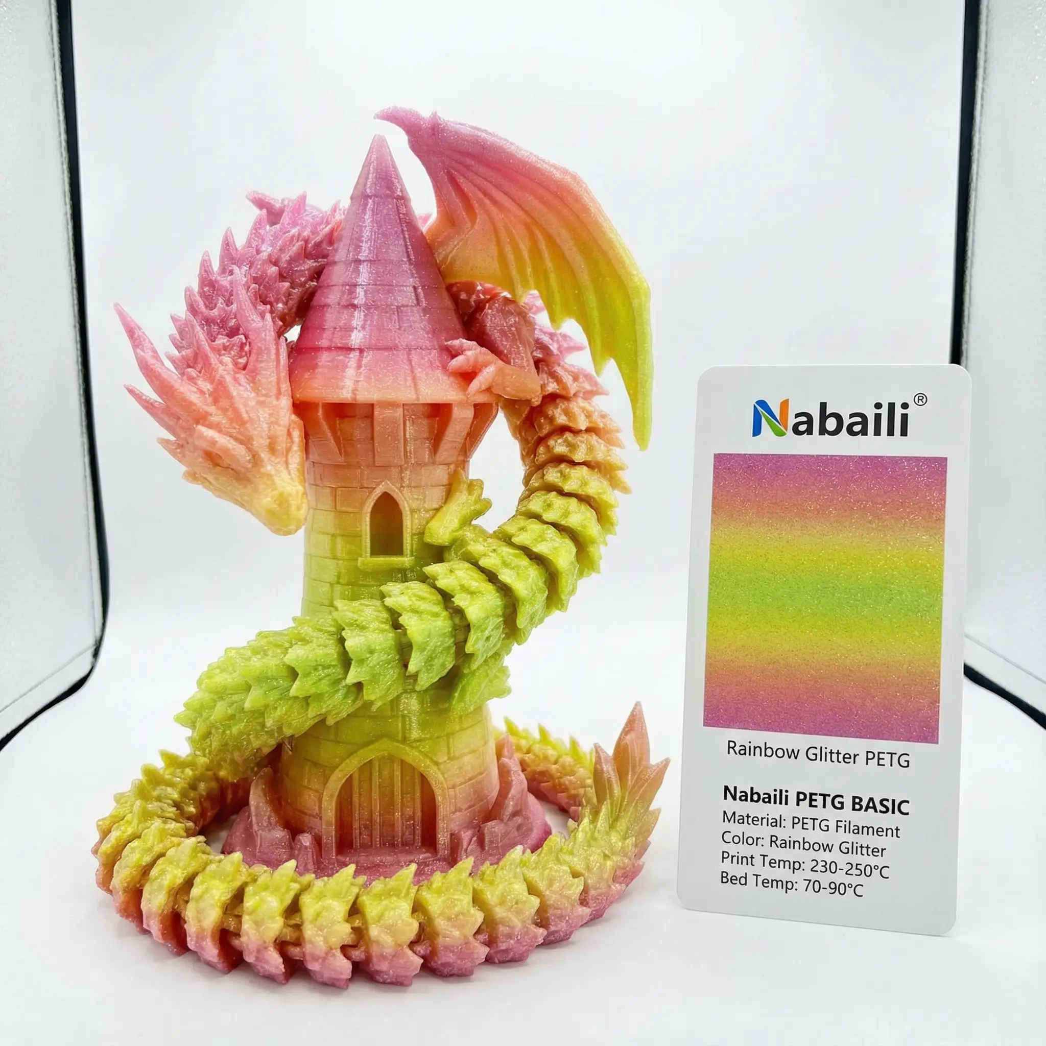 Nabaili 3D Printer Filament, Rainbow Glitter PETG Material, Fused Deposition Modeling 3D Printing Supplies for Vibrant Prints #SJSP