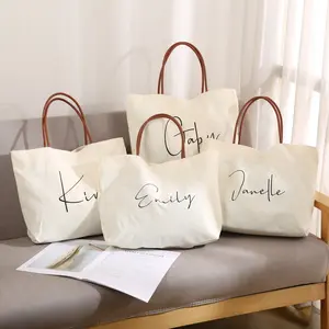 Personalized Canvas Tote Bag for Women, Custom Name Initials Shoulder Bag, Large Capacity Daily Handbag for Work Travel