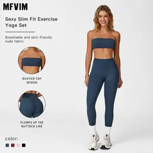 Women's Solid Crop Tube Top & High Waist Leggings Sports Set by MFVIM - Casual, Comfortable, Breathable, Quick-Dry Tracksuit for Gym, Workouts, Running, All-Season Ladies' Activewear