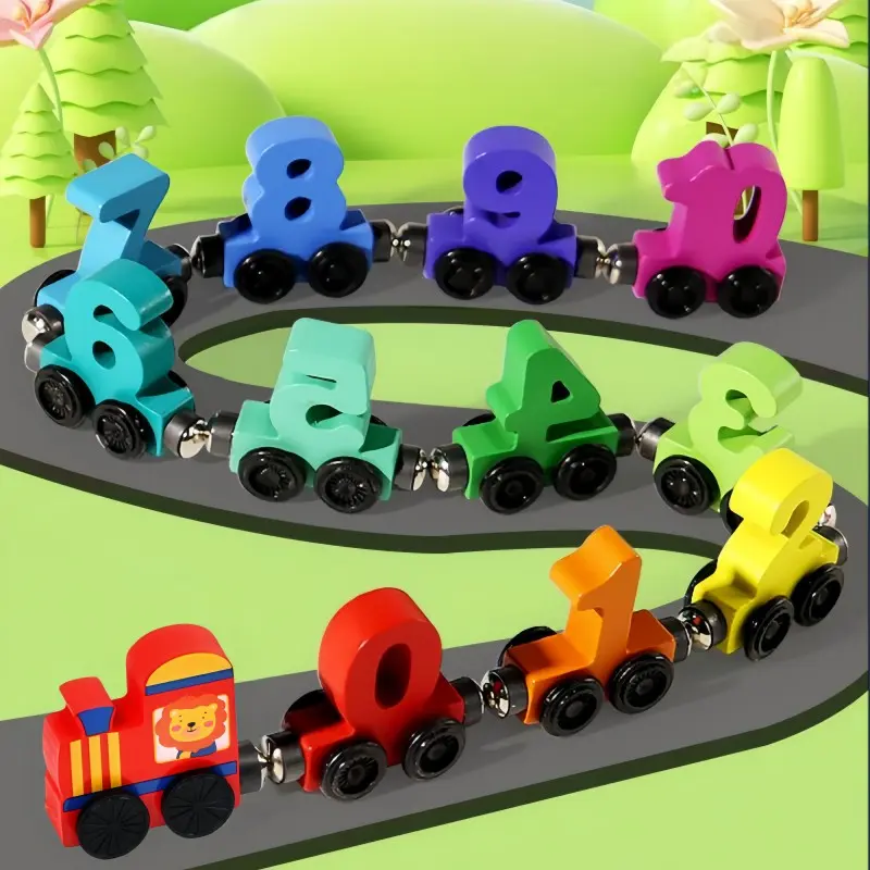 12-Piece Magnetic Number Train Set, Wooden Colorful Learning Toy, Math Learning Blocks, Math Learning Tools, Counting & Sorting Game, Pre-School Educational Activity, Birthday Gift